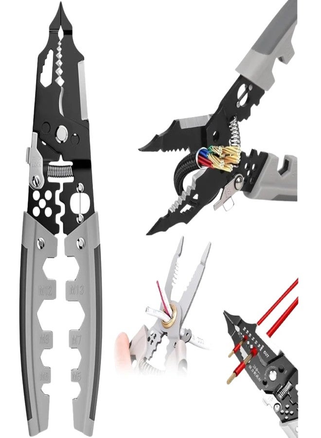 CAVERNSHOP 28 in 1 Multifunction Wire Stripper Cutter Crimper Tool for Electricians Self Adjusting Cable Stripping Crimping Pliers Stainless Steel Hand Tool for Wiring Cutting Winding Decrustation (Black, 28-1) - Image 1